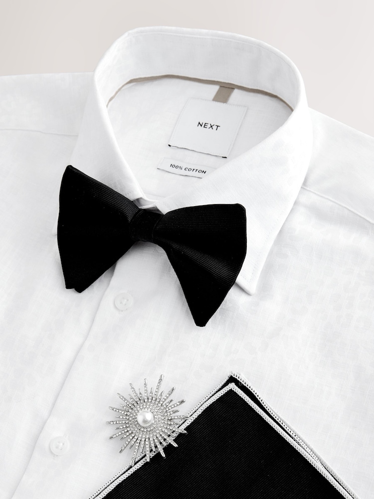 Buy White Leopard / White Bow Slim Fit Occasion 100% Cotton Shirt 