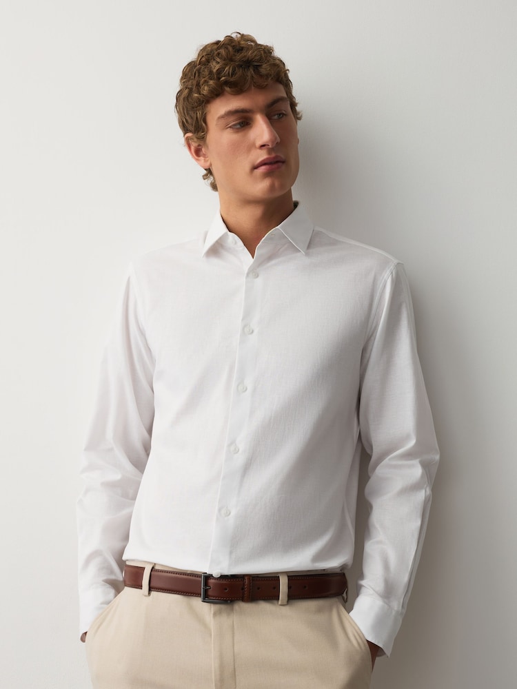 White/ Neutral Brown Botanical Cotton Linen Blend Shirt and Kew Garden Pocket Square Occasion Set - Image 2 of 10 White/ Neutral Brown Botanical Cotton Linen Blend Shirt and Kew Garden Pocket Square Occasion Set - Image 2 of 10