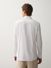 White/ Neutral Brown Botanical Cotton Linen Blend Shirt and Kew Garden Pocket Square Occasion Set - Image 3 of 10