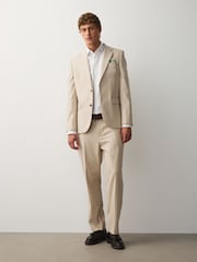 White/ Neutral Brown Botanical Cotton Linen Blend Shirt and Kew Garden Pocket Square Occasion Set - Image 4 of 10