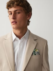 White/ Neutral Brown Botanical Cotton Linen Blend Shirt and Kew Garden Pocket Square Occasion Set - Image 5 of 10