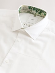 White/ Neutral Brown Botanical Cotton Linen Blend Shirt and Kew Garden Pocket Square Occasion Set - Image 8 of 10