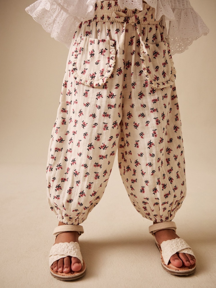 Cream / Pink Floral Ditsy Pull On Trousers (3mths-7yrs) - Image 1 of 4