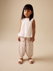 Cream / Pink Floral Ditsy Pull On Trousers (3mths-7yrs) - Image 2 of 4