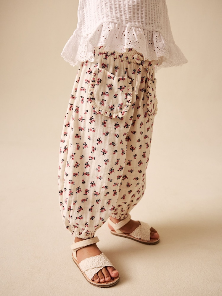 Cream / Pink Floral Ditsy Pull On Trousers (3mths-7yrs) - Image 4 of 4