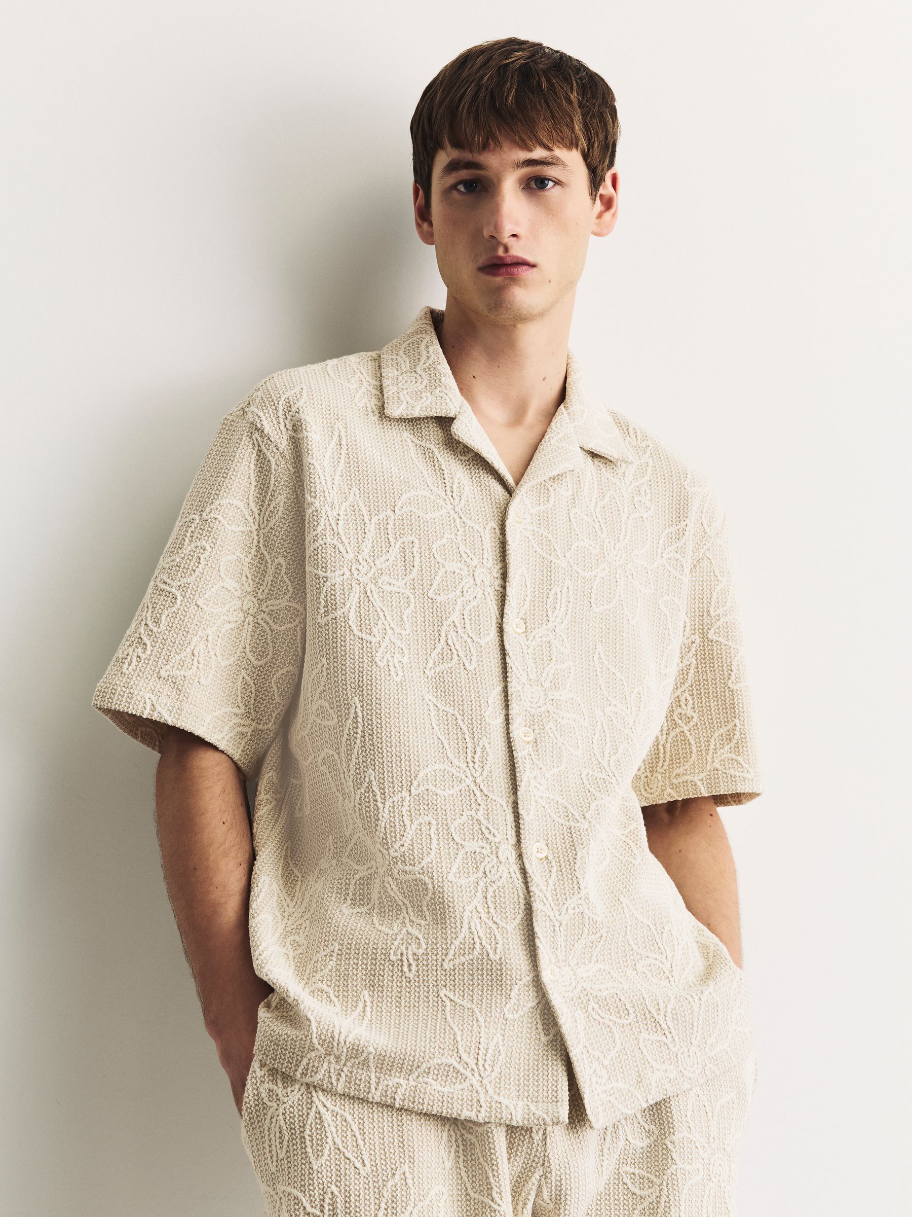 Buy Neutral Jersey Textured Short Sleeve Shirt from the Next UK