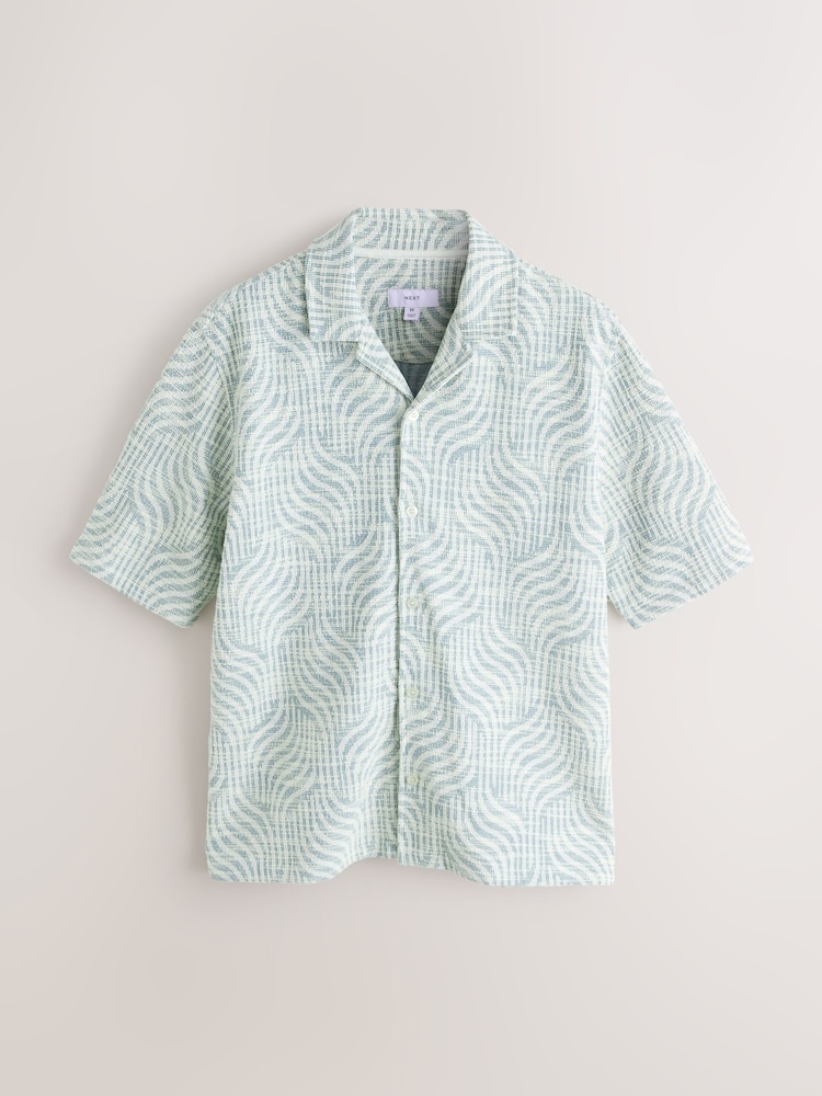 Green Jersey Geo Print Short Sleeve Shirt - Image 1 of 3