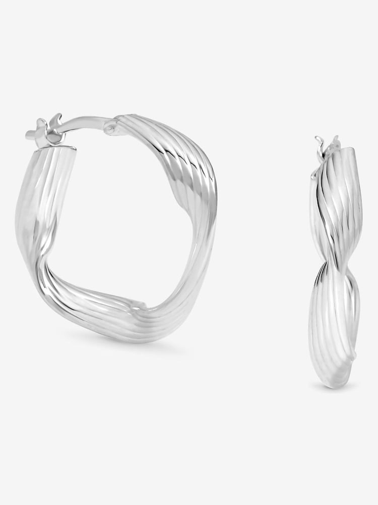 Simply Silver Silver Tone Sterling 925 Polished Soft Diamond Cut Twist Hoop Earrings - Image 1 of 3