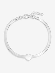 Simply Silver Silver Tone Sterling 925 Polished Snake Chain Puff Heart Bracelet - Image 1 of 3