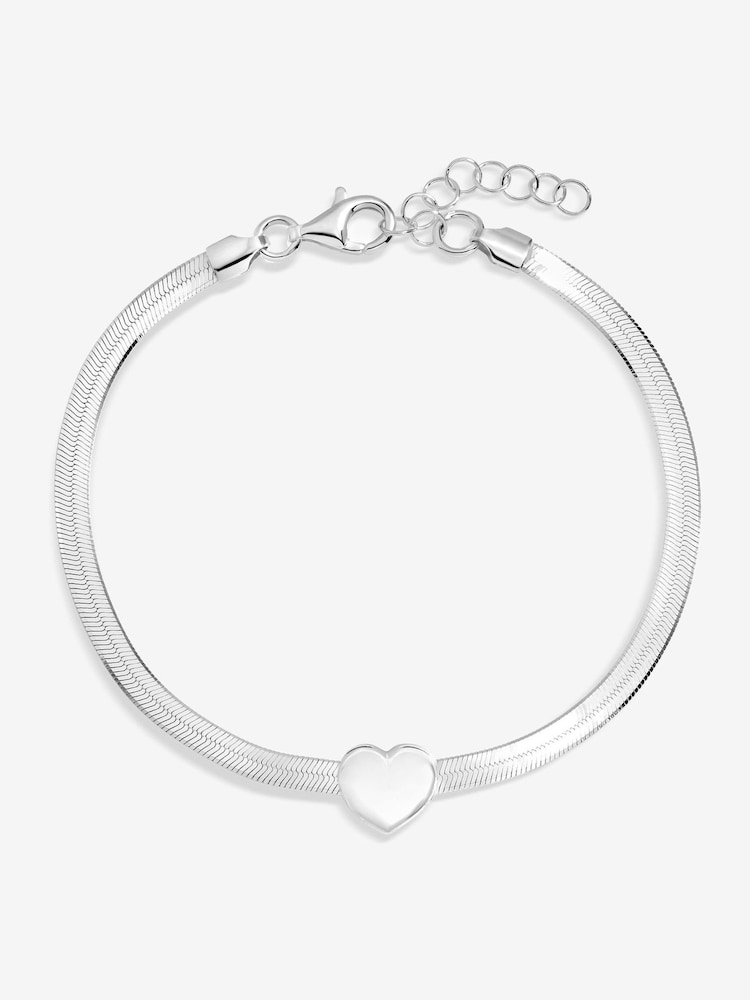 Simply Silver Silver Tone Sterling 925 Polished Snake Chain Puff Heart Bracelet - Image 1 of 3