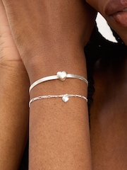 Simply Silver Silver Tone Sterling 925 Polished Snake Chain Puff Heart Bracelet - Image 2 of 3