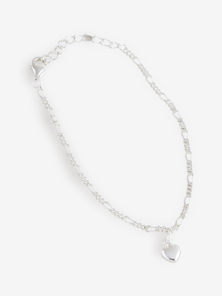 Simply Silver Silver Tone Sterling 925 Polished Fine Figaro Heart Bracelet - Image 1 of 1 Simply Silver Silver Tone Sterling 925 Polished Fine Figaro Heart Bracelet - Image 1 of 1
