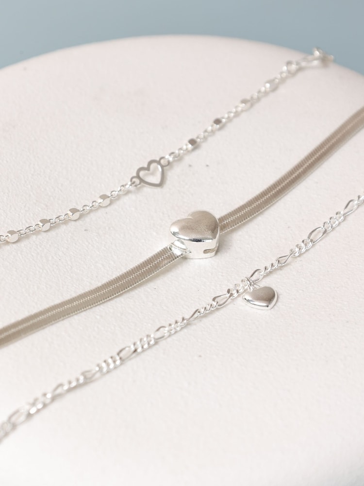 Simply Silver Sterling Silver 925 Polished Fine Figaro Heart Bracelet - Image 5 of 5