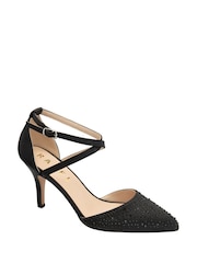 Ravel Black Satin Pointed Toe Heeled Shoes - Image 1 of 4