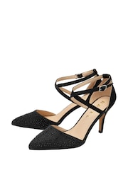 Ravel Black Satin Pointed Toe Heeled Shoes - Image 2 of 4