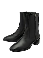 Ravel Black Leather Square Toe Ankle Boots - Image 2 of 4