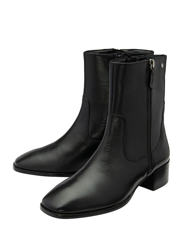 Ravel Black Leather Square Toe Ankle Boots - Image 2 of 4