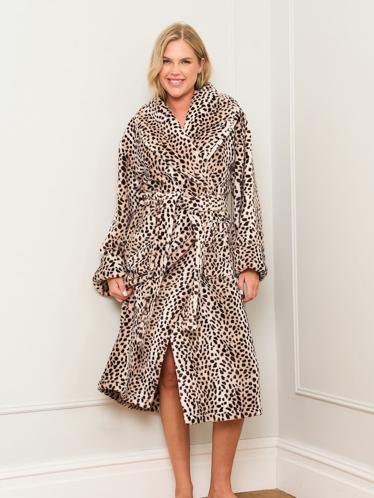 Jim Jam the Label Animal Print Dressing Brown Gown - Image 1 of 5