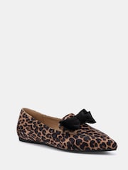 Novo Leopard Animal Print Wide Fit Coco Bow Flat Shoe - Image 3 of 6