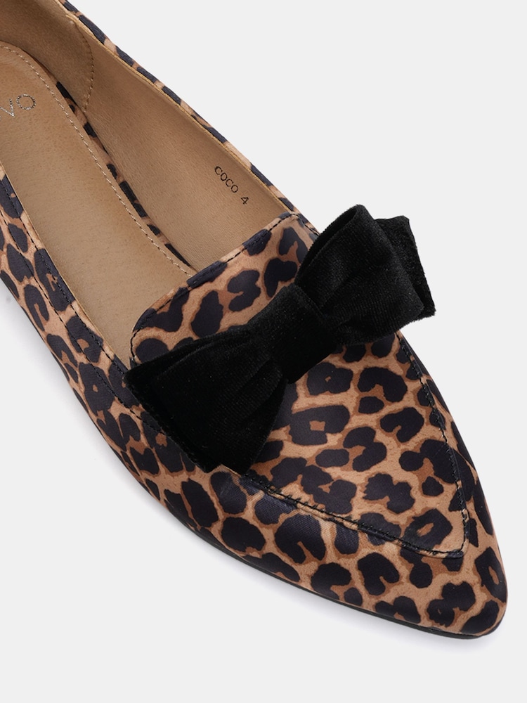 Novo Leopard Animal Print Wide Fit Coco Bow Flat Shoe - Image 6 of 6
