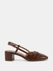 Novo Brown Isadora Block Heel Mary Jane Slingback Courts - Image 2 of 6