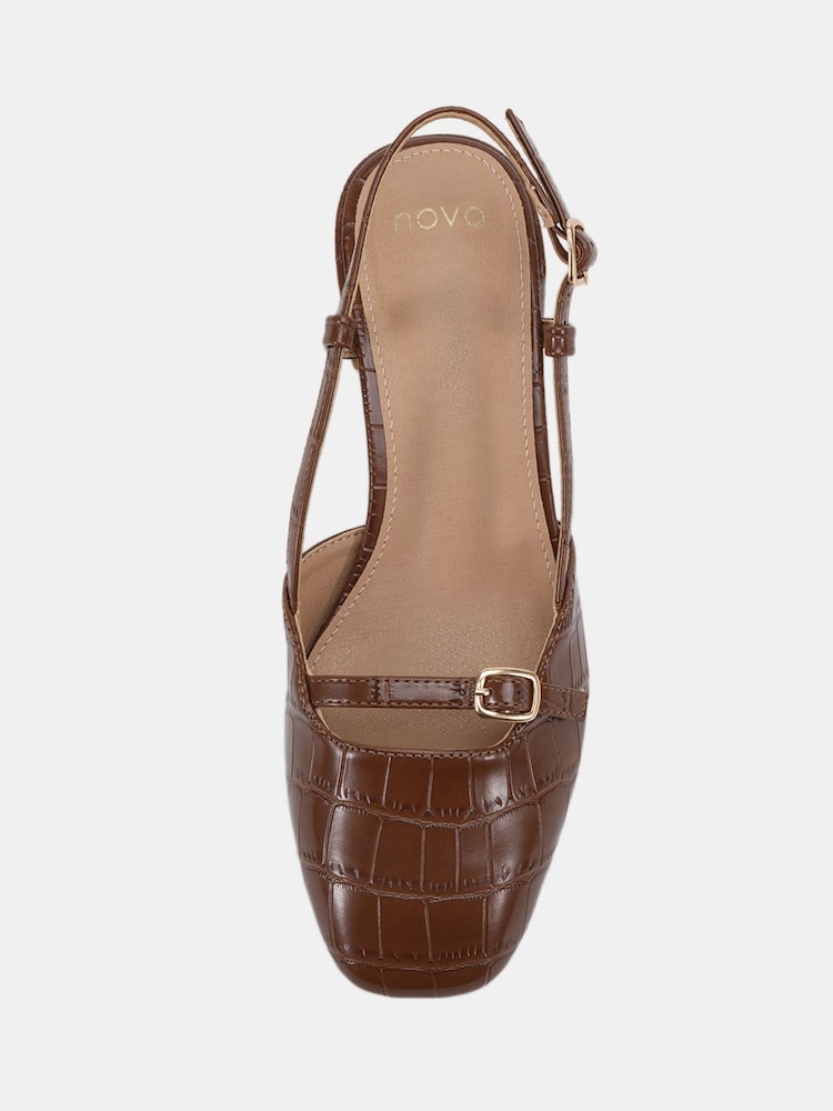 Novo Brown Isadora Block Heel Mary Jane Slingback Courts - Image 6 of 6