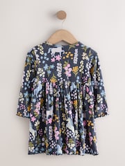 Navy Unicorn Long Sleeve Ribbed Dress (3mths-7yrs) - Image 2 of 4