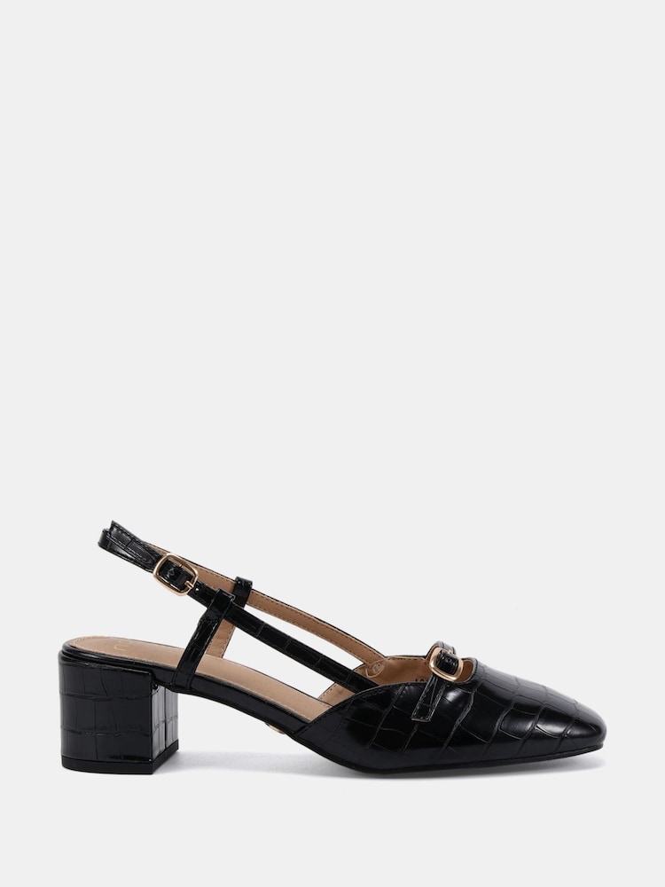 Novo Black Isadora Block Heel Mary Jane Slingback Courts - Image 2 of 6