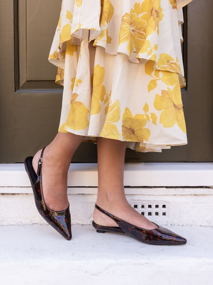 Novo Brown Clover Point Toe Low Heel Slingback Shoes - Image 1 of 6 Novo Brown Clover Point Toe Low Heel Slingback Shoes - Image 1 of 6
