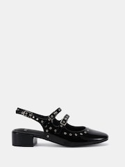 Novo Black Courtney Eyelet Detail Mary Jane Low Heel Slingback Shoes - Image 2 of 6