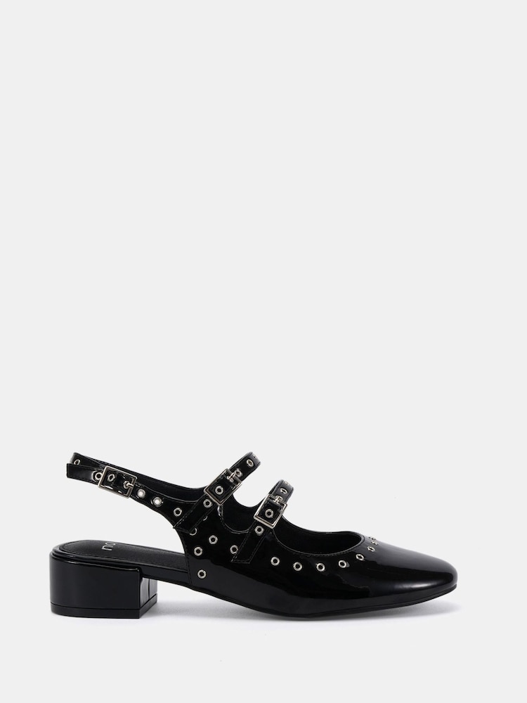 Novo Black Courtney Eyelet Detail Mary Jane Low Heel Slingback Shoes - Image 2 of 6 Novo Black Courtney Eyelet Detail Mary Jane Low Heel Slingback Shoes - Image 2 of 6