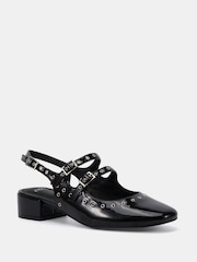 Novo Black Courtney Eyelet Detail Mary Jane Low Heel Slingback Shoes - Image 3 of 6