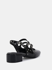 Novo Black Courtney Eyelet Detail Mary Jane Low Heel Slingback Shoes - Image 4 of 6