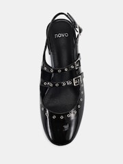 Novo Black Courtney Eyelet Detail Mary Jane Low Heel Slingback Shoes - Image 5 of 6