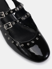 Novo Black Courtney Eyelet Detail Mary Jane Low Heel Slingback Shoes - Image 6 of 6