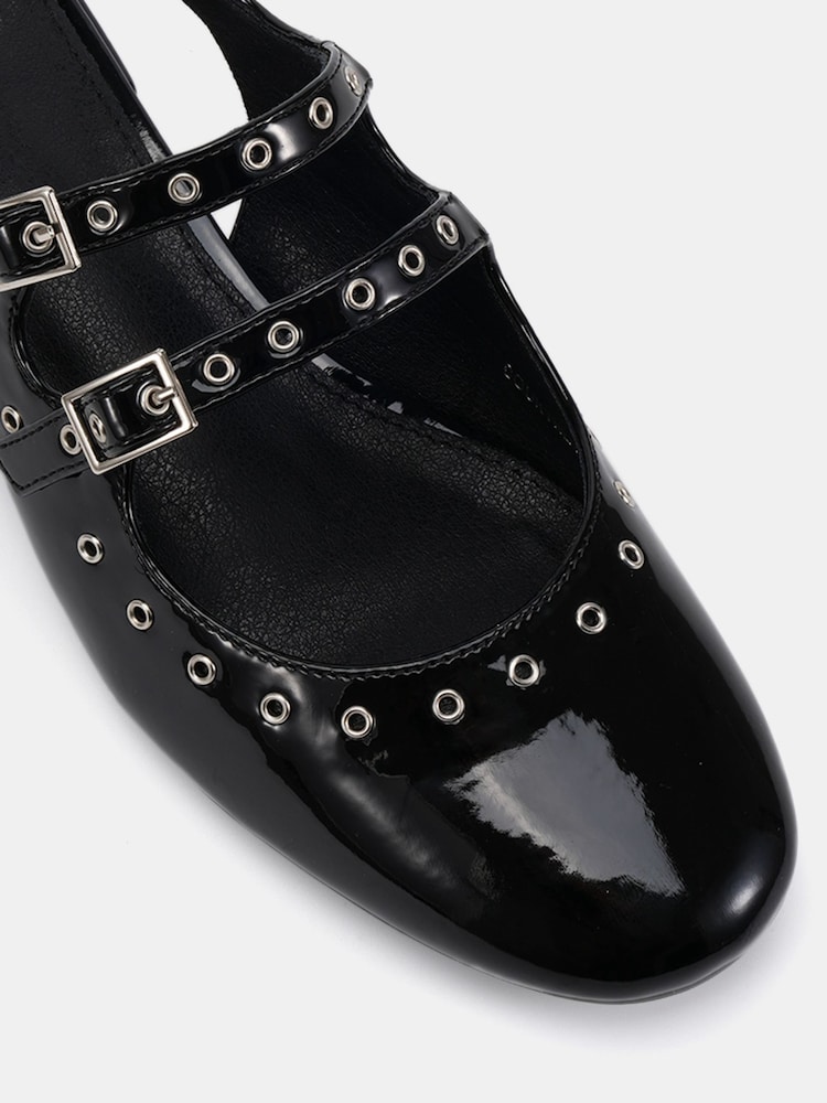 Novo Black Courtney Eyelet Detail Mary Jane Low Heel Slingback Shoes - Image 6 of 6 Novo Black Courtney Eyelet Detail Mary Jane Low Heel Slingback Shoes - Image 6 of 6