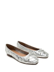 Off The Hook Silver Marble Leather Weave Ballerinas - Image 1 of 6
