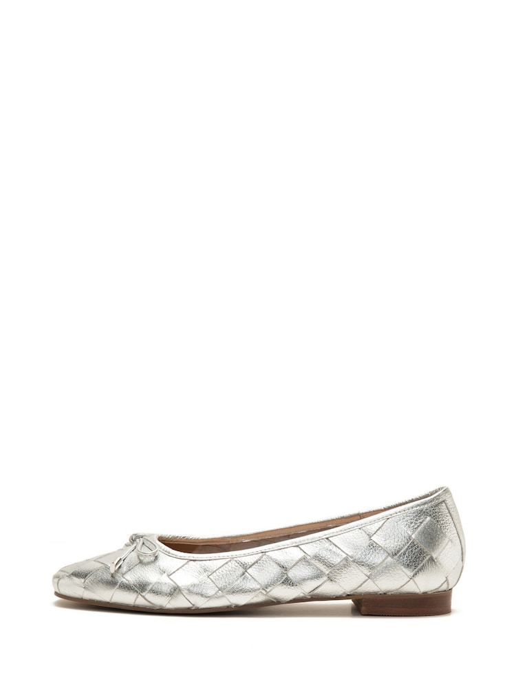 Off The Hook Silver Marble Leather Weave Ballerinas - Image 2 of 6