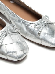 Off The Hook Silver Marble Leather Weave Ballerinas - Image 6 of 6
