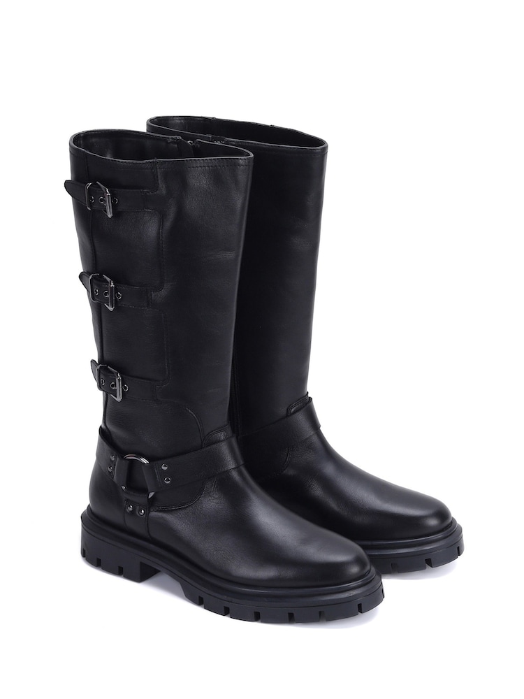 Off The Hook Black Mauley Mid-Calf Leather Boots with Side Buckle - Image 1 of 5 Off The Hook Black Mauley Mid-Calf Leather Boots with Side Buckle - Image 1 of 5