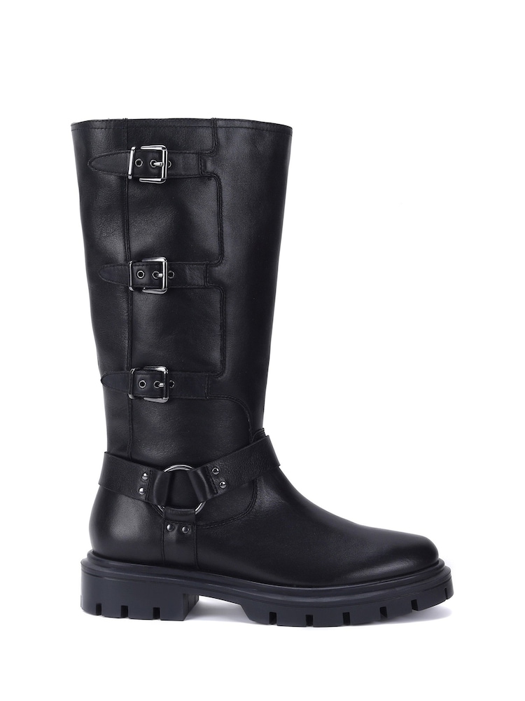 Off The Hook Black Mauley Mid-Calf Leather Boots with Side Buckle - Image 2 of 5 Off The Hook Black Mauley Mid-Calf Leather Boots with Side Buckle - Image 2 of 5