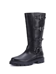 Off The Hook Black Mauley Mid-Calf Leather Boots with Side Buckle - Image 4 of 5