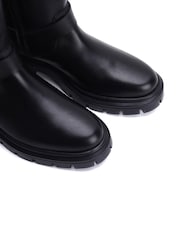 Off The Hook Black Mauley Mid-Calf Leather Boots with Side Buckle - Image 5 of 5