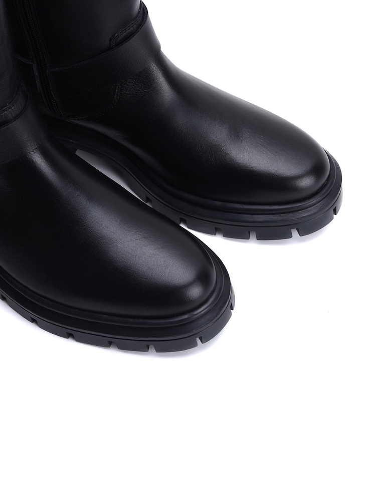 Off The Hook Black Mauley Mid-Calf Leather Boots with Side Buckle - Image 5 of 5 Off The Hook Black Mauley Mid-Calf Leather Boots with Side Buckle - Image 5 of 5
