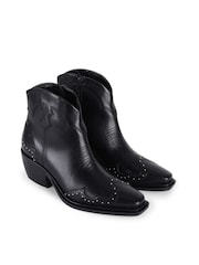 Off The Hook Black Grange Western Block Heel Leather Ankle Boots - Image 2 of 6