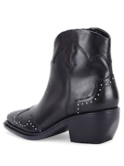 Off The Hook Black Grange Western Block Heel Leather Ankle Boots - Image 3 of 6
