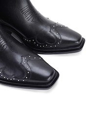 Off The Hook Black Grange Western Block Heel Leather Ankle Boots - Image 5 of 6