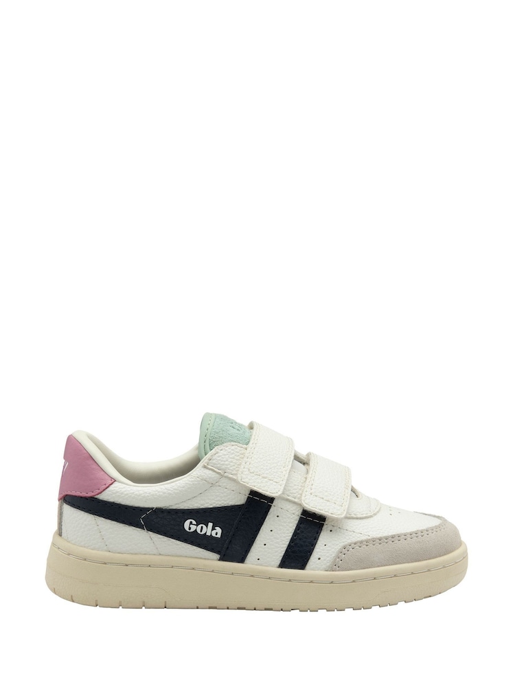 Gola White Kids Falcon Strap PU Trainers - Image 1 of 4 Gola White Kids Falcon Strap PU Trainers - Image 1 of 4