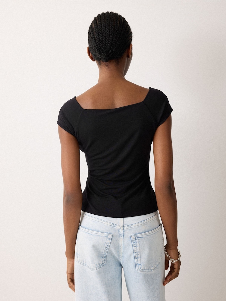 Jigsaw Black Boatneck Cap Sleeve Jersey Top - Image 2 of 3 Jigsaw Black Boatneck Cap Sleeve Jersey Top - Image 2 of 3