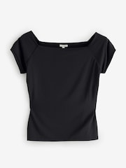Jigsaw Black Boatneck Cap Sleeve Jersey Top - Image 3 of 3